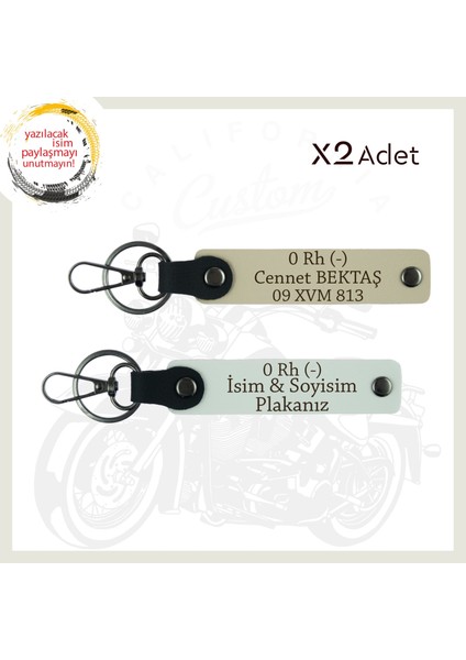 Beyaz-Sütlü Kahve, Motosikletçiye Isim Plaka ve 0 Rh (-) Kan Grubu Yazılı Acil Durum Anahtarlığı Set