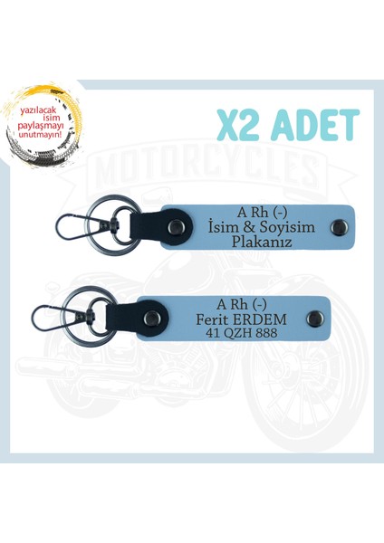 Gök Mavi, Yol Arkadaşlarına, Isim Plaka ve A Rh - Kan Grubu Yazılı Acil Durum 2'li Anahtarlık Takımı