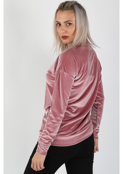 Kol Manşetli Kadife Bluz Pembe modelleri