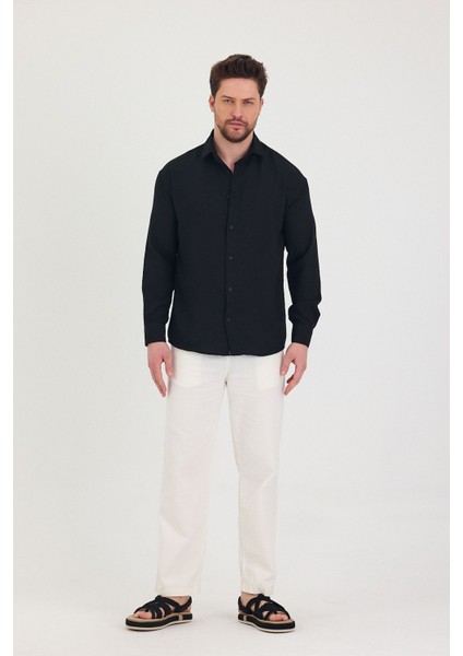 Erkek Slim Fit Dar Kalıp Uzun Kol Pamuklu Keten Efekt Gömlek fiyatları