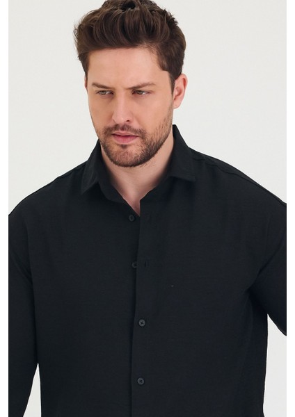 Erkek Slim Fit Dar Kalıp Uzun Kol Pamuklu Keten Efekt Gömlek modelleri