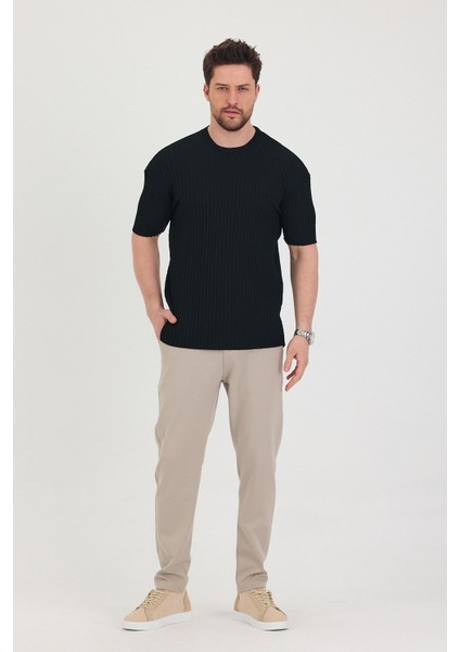 Erkek Bisiklet Yaka Fitilli Kısa Kollu Ince Triko T-Shirt