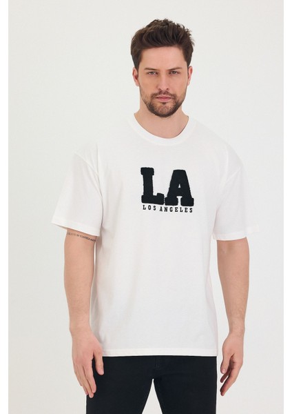 Bisiklet Yaka La Baskılı Oversize Salaş Unisex T-Shirt