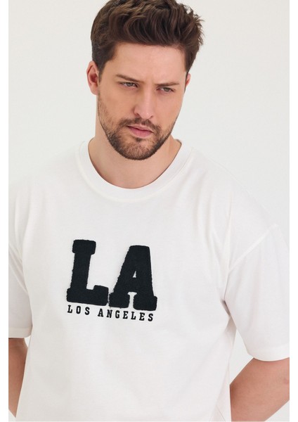 Bisiklet Yaka La Baskılı Oversize Salaş Unisex T-Shirt