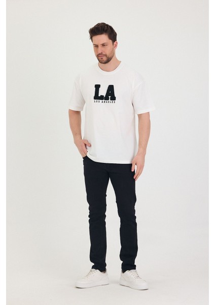 Bisiklet Yaka La Baskılı Oversize Salaş Unisex T-Shirt