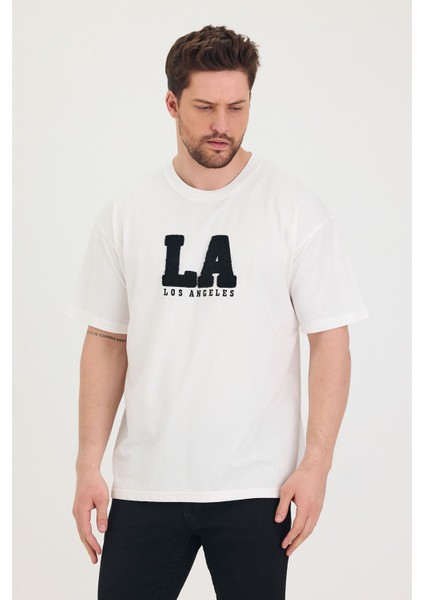 Bisiklet Yaka La Baskılı Oversize Salaş Unisex T-Shirt