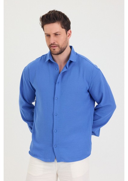 Erkek Slim Fit Dar Kalıp Uzun Kol Pamuklu Keten Efekt Gömlek fırsatları