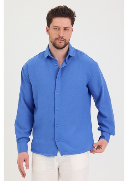 Erkek Slim Fit Dar Kalıp Uzun Kol Pamuklu Keten Efekt Gömlek indirimleri