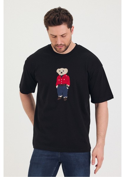 Bisiklet Yaka Oversize Ayıcık Baskılı Salaş Unisex T-Shirt