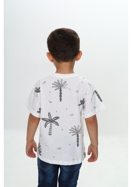 Erkek Çocuk Göğsü Cepli Palmiye Baskılı Tişört modelleri