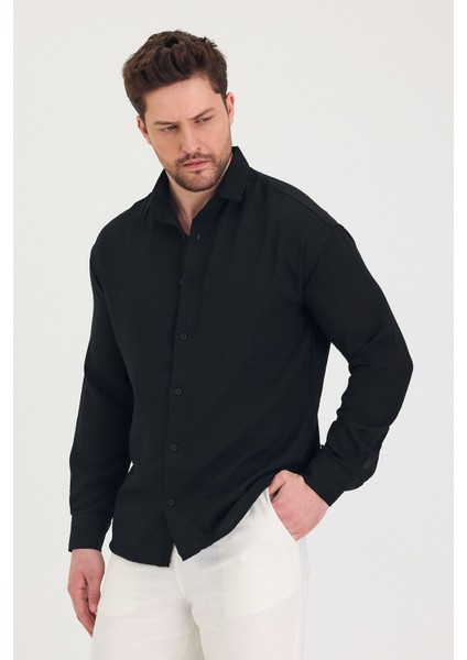Erkek Slim Fit Dar Kalıp Uzun Kol Pamuklu Keten Efekt Gömlek indirimleri