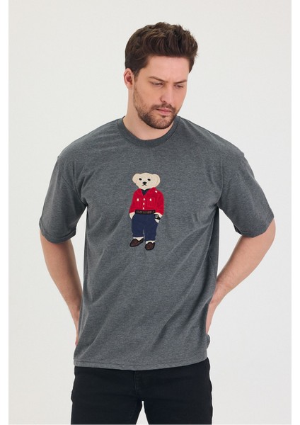 Bisiklet Yaka Oversize Ayıcık Baskılı Salaş Unisex T-Shirt