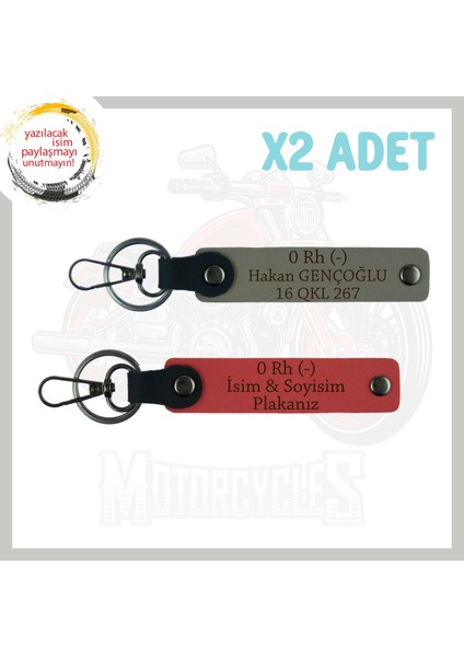 Nar Çiçeği-Kül Gri, Hız Aşıkları Için Özel, Isim Plaka ve 0 Rh (-) Kan Grubu Yazılı 2'li Anahtarlık