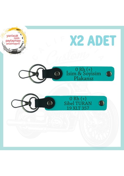 Koyu Turkuaz, Yol Arkadaşlarına, Isim Plaka ve 0 Rh (+) Kan Grubu Yazılı Kişiye Özel 2'li Anahtarlık
