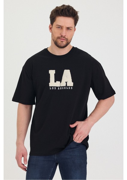 Bisiklet Yaka La Baskılı Oversize Salaş Unisex T-Shirt