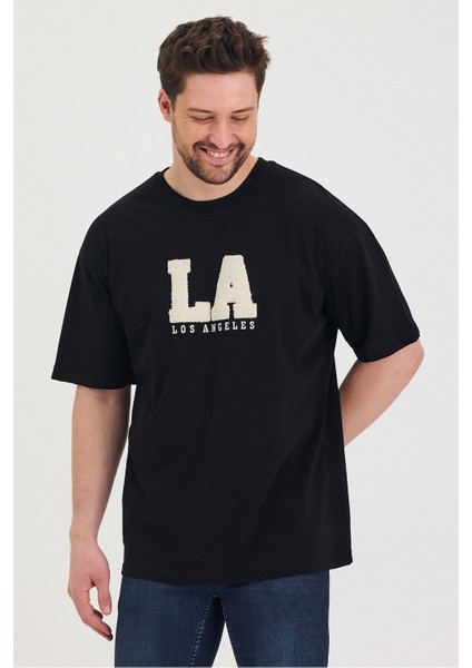 Bisiklet Yaka La Baskılı Oversize Salaş Unisex T-Shirt