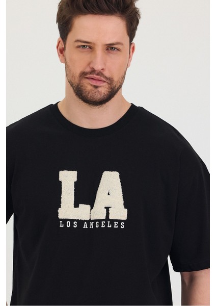 Bisiklet Yaka La Baskılı Oversize Salaş Unisex T-Shirt