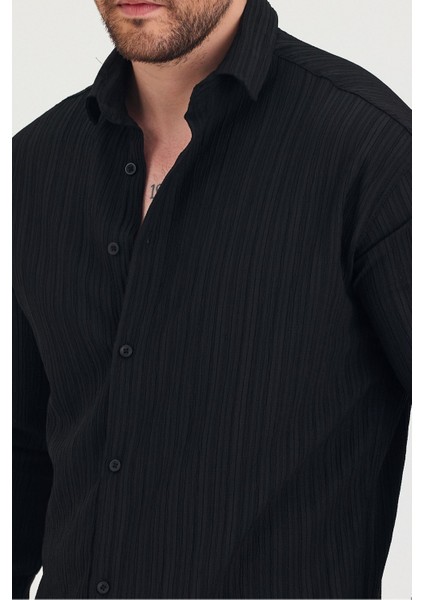 Erkek Kendinden Çizgi Detaylı Slim Fit Dar Kalıp Uzun Kol Gömlek fiyatları