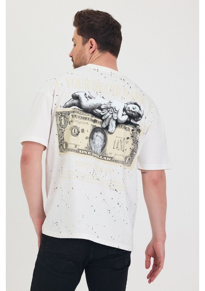 Bisiklet Yaka Oversize Ön ve Arka Dolar Baskılı Salaş Unisex T-Shirt
