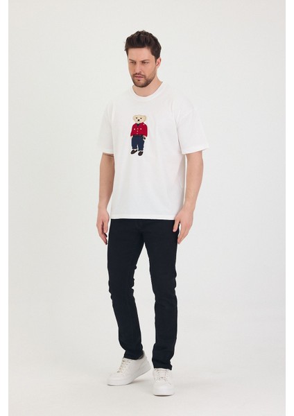 Bisiklet Yaka Oversize Ayıcık Baskılı Salaş Unisex T-Shirt
