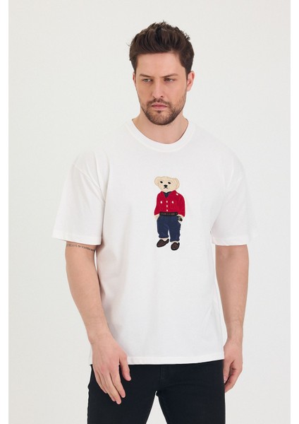 Bisiklet Yaka Oversize Ayıcık Baskılı Salaş Unisex T-Shirt