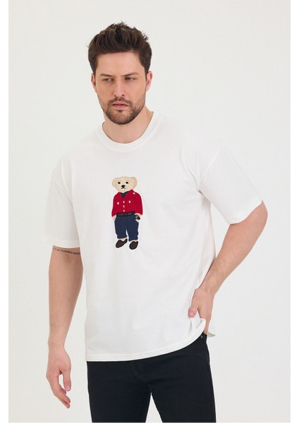 Bisiklet Yaka Oversize Ayıcık Baskılı Salaş Unisex T-Shirt