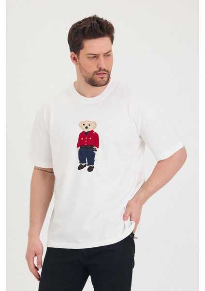Bisiklet Yaka Oversize Ayıcık Baskılı Salaş Unisex T-Shirt