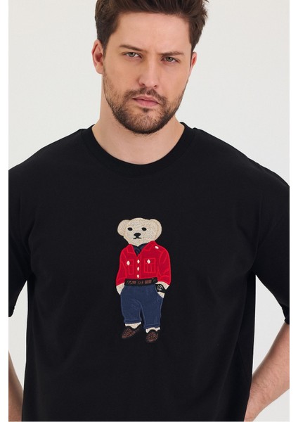 Bisiklet Yaka Oversize Ayıcık Baskılı Salaş Unisex T-Shirt