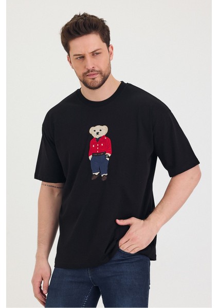Bisiklet Yaka Oversize Ayıcık Baskılı Salaş Unisex T-Shirt