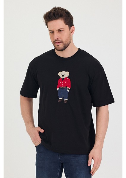Bisiklet Yaka Oversize Ayıcık Baskılı Salaş Unisex T-Shirt