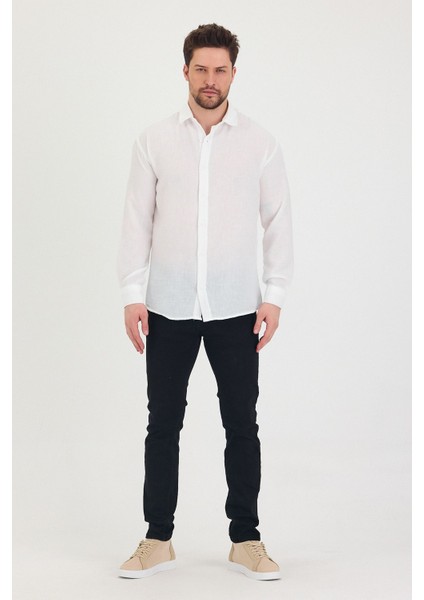 Erkek Slim Fit Dar Kalıp Uzun Kol Pamuklu Keten Efekt Gömlek fiyatları