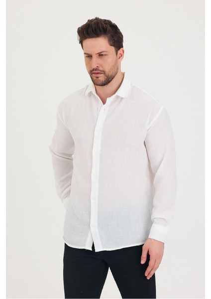 Erkek Slim Fit Dar Kalıp Uzun Kol Pamuklu Keten Efekt Gömlek modelleri