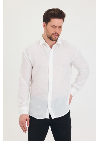Erkek Slim Fit Dar Kalıp Uzun Kol Pamuklu Keten Efekt Gömlek fırsatları