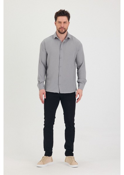Erkek Slim Fit Dar Kalıp Uzun Kol Pamuklu Keten Efekt Gömlek modelleri