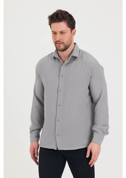 Erkek Slim Fit Dar Kalıp Uzun Kol Pamuklu Keten Efekt Gömlek fırsatları