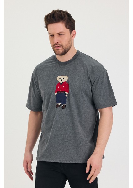 Bisiklet Yaka Oversize Ayıcık Baskılı Salaş Unisex T-Shirt