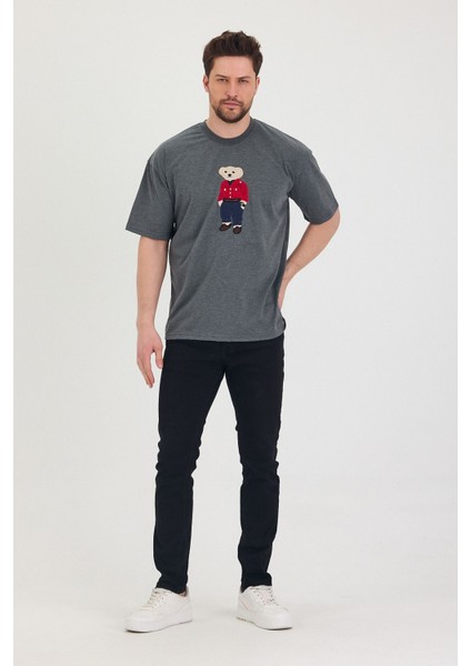 Bisiklet Yaka Oversize Ayıcık Baskılı Salaş Unisex T-Shirt
