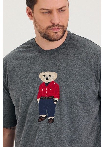 Bisiklet Yaka Oversize Ayıcık Baskılı Salaş Unisex T-Shirt
