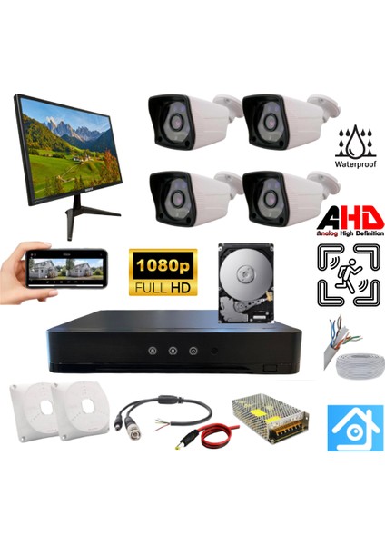 4 Kameralı Monitör ve 250 GB HDD Dahil Ahd Güvenlik Kamerası SETİ-ST24250MT