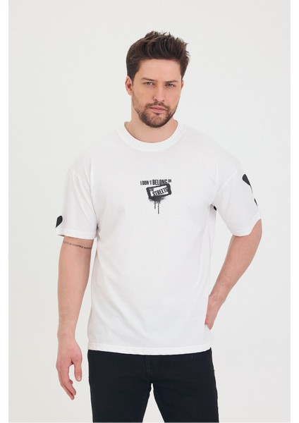 Bisiklet Yaka Oversize Ön ve Arka Baskılı Salaş Unisex T-Shirt