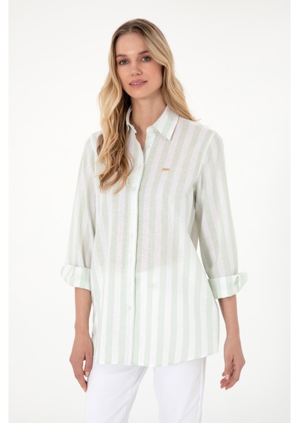 Kadın Su Yeşili Gömlek Desenli 50299305-VR048