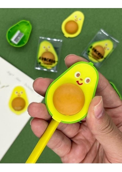 Kağıt Gemi Dükkan Sevimli Avocado Sarı Silgili Kalemtraş / Kalem Açacağı (Yurt Dışından)