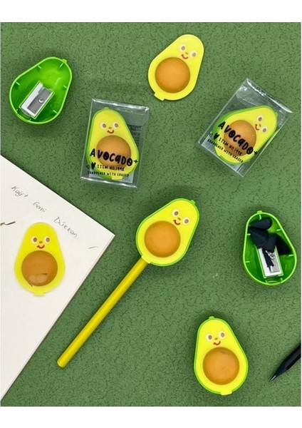 Kağıt Gemi Dükkan Sevimli Avocado Sarı Silgili Kalemtraş / Kalem Açacağı (Yurt Dışından)