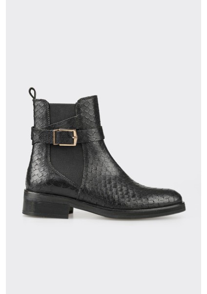 Siyah Deri Kadın Klasik Bot