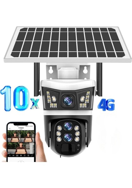 4g Çift Kameralı 3 Lensli 10X Hibrit Zoom Solar Kamera