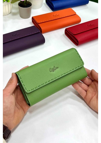 Hilton Mint Yeşil Hakiki Deri Örgü Detaylı Kadın Cüzdan