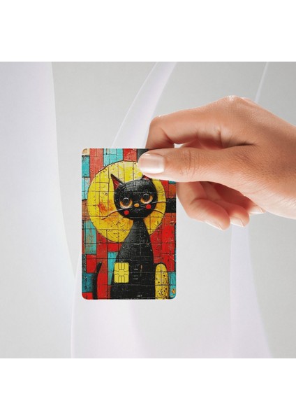 Pastel Renk Siyah Kedi Kredi/banka Kartı Kaplama Sticker Tekli