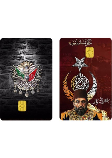 Osmanlı Tuğralı & Abdulhamid Kart Kaplama Sticker 2'li Set