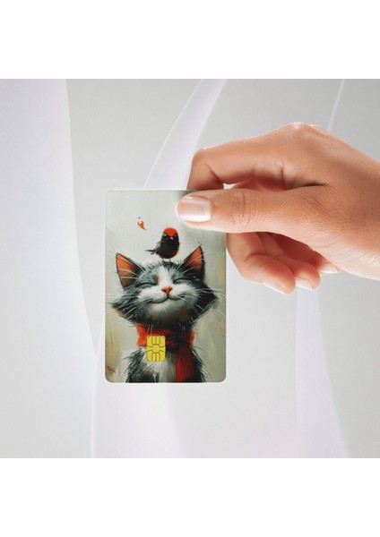 Minnoş Kedi Temalı Kredi/banka Kartı Kaplama Sticker Tekli