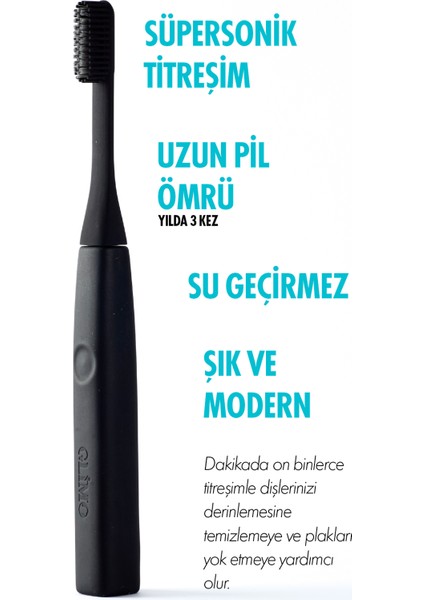 Sonic Şarjlı Diş Fırçası Başlığı 2li | 40.000 Titreşim/dk,5 Temizlik Modu, Silicone Head, Siyah